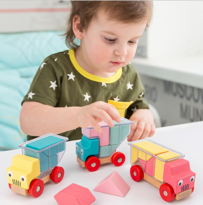 Block wooden building vehicle truck toys (6)