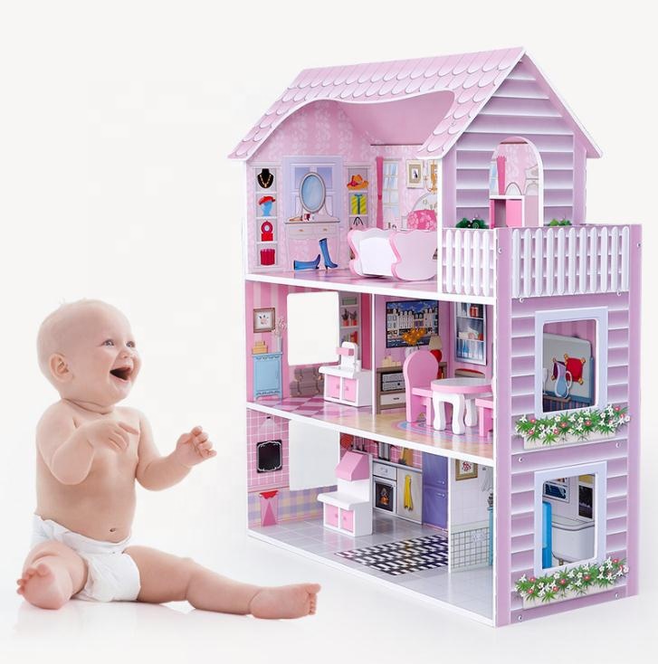 Colorful big doll houses wood with miniature