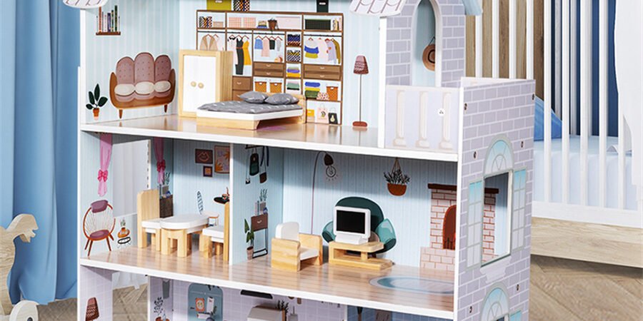 Eco-Friendly Imaginative Wooden Doll Houses Factory (4) Eco-friendly imaginative wooden doll houses toy factory