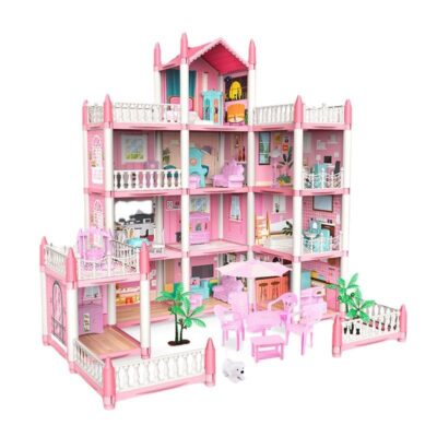Girls plastic doll house toys with colorful design