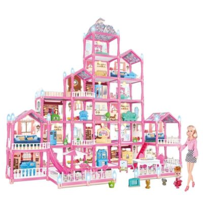 Girls plastic doll house toys with colorful design