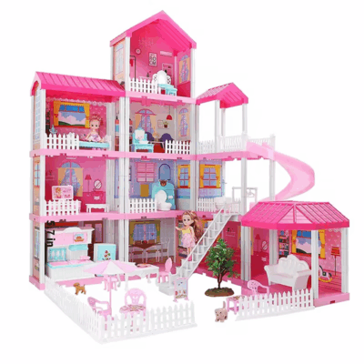 Girls plastic doll house toys with colorful design