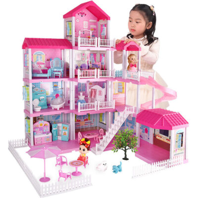 Girls plastic doll house toys with colorful design