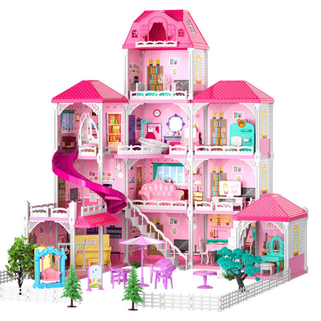 Girls plastic doll house toys with colorful design