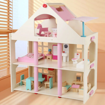 Multifunctional wooden doll houses kids toy factory