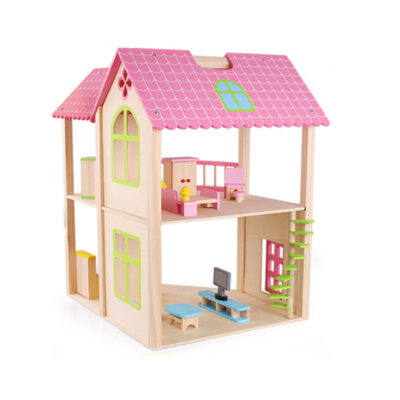 Educational Pretend Wooden Doll House for Kids