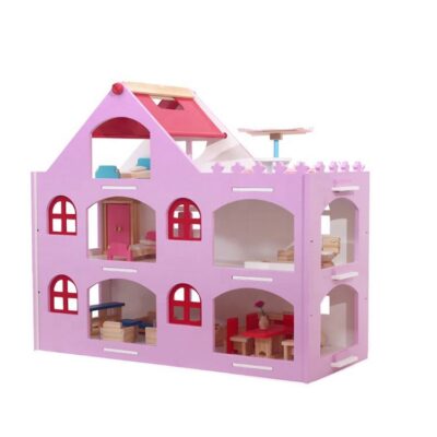 Educational Pretend Wooden Doll House for Kids
