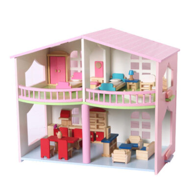 Educational Pretend Wooden Doll House for Kids