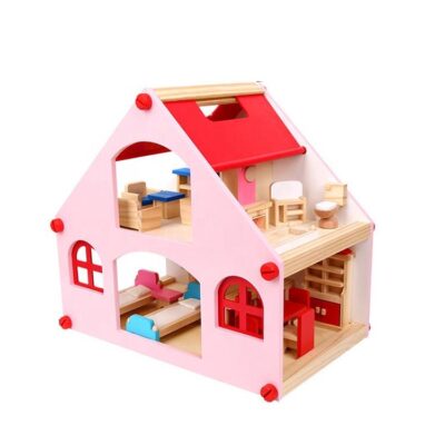 Educational Pretend Wooden Doll House for Kids