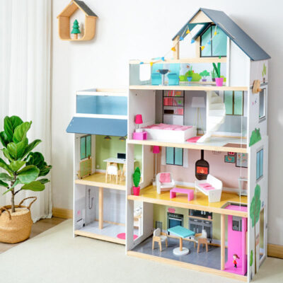 Educational Role Play Wooden Doll House Gift for Kids