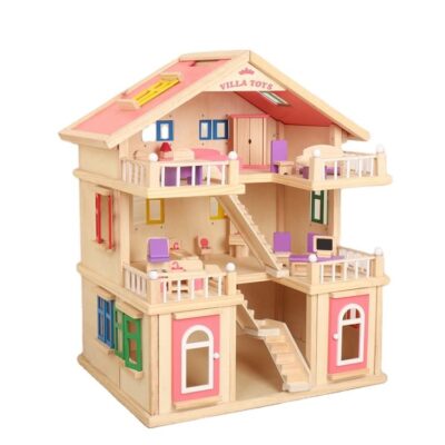 Educational Wooden Doll House for Kids Learning Playset