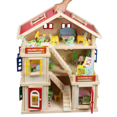 Educational Wooden Doll House for Kids Learning Playset