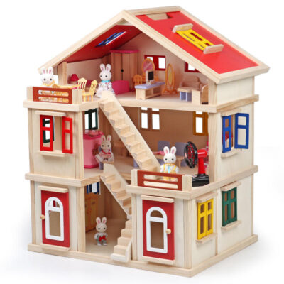 Educational Wooden Doll House for Kids Learning Playset