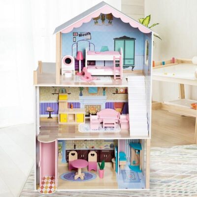 Luxury Wooden Castle Doll House Villa for Kids Play