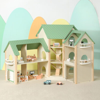 Toy Wooden Doll House for Kids Role Play Games