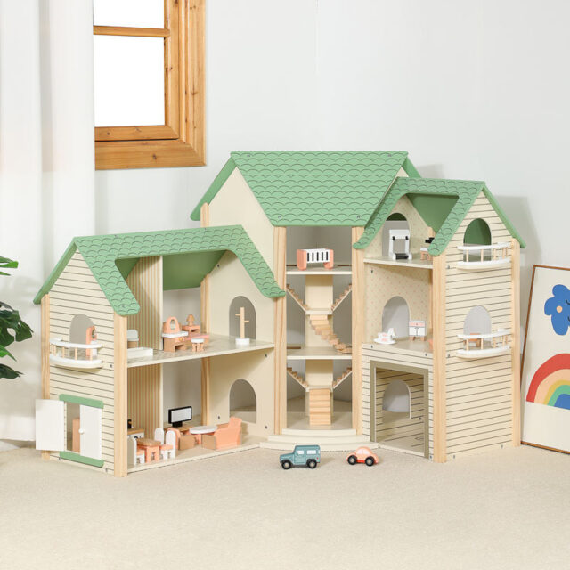 Toy Role Play Wooden Doll Houses for Children (2) Toy Wooden Doll House for Kids Role Play Games