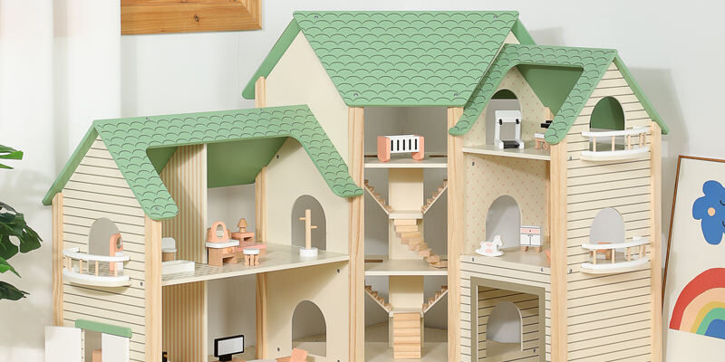 Toy Role Play Wooden Doll Houses for Children (2) Toy Wooden Doll House for Kids Role Play Games