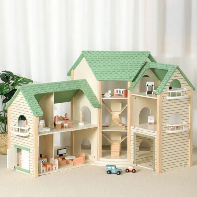 Toy Wooden Doll House for Kids Role Play Games