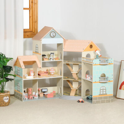 Toy Wooden Doll House for Kids Role Play Games